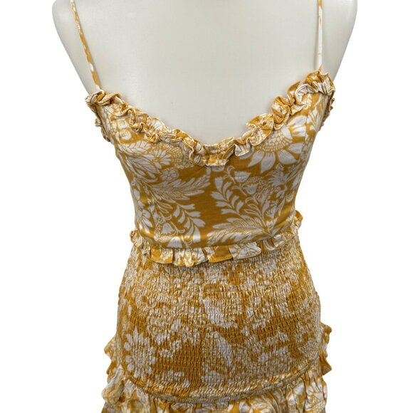 Hello Molly Yellow & White Floral Ruffle Mini Dress S US 4 Adjustable Straps - Picture 6 of 11